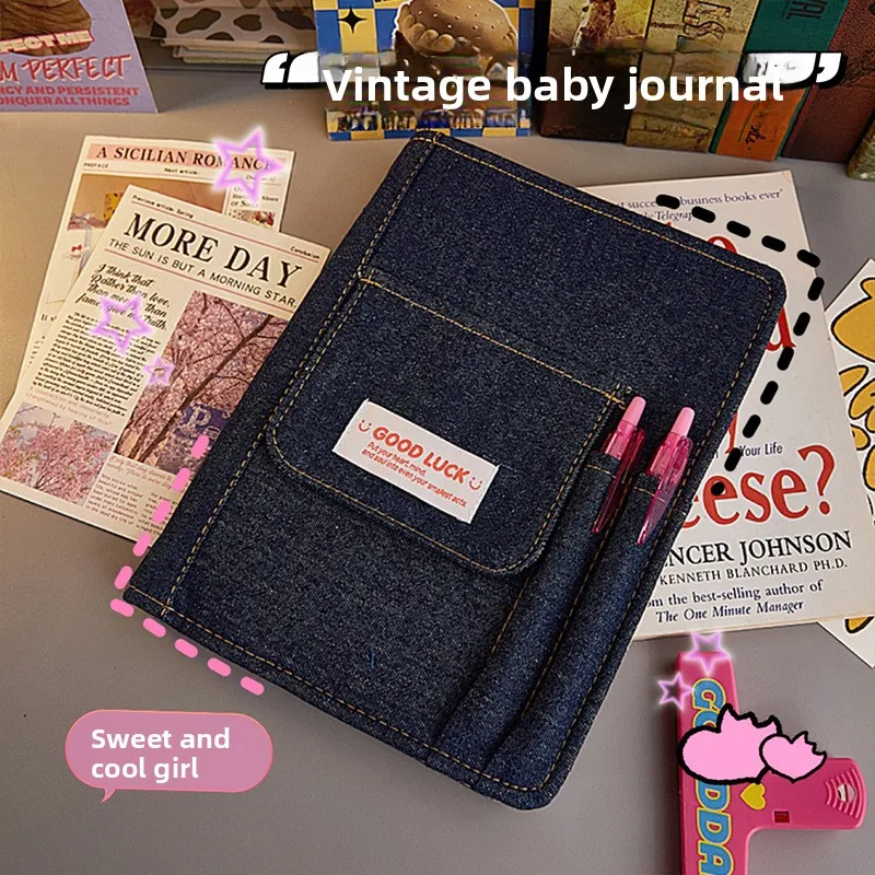 A5 with 100 sheet innter  Denim Fabric Handmade Journal Retro DIY Thick Notebook High-Value Loose-Leaf Study Stationery