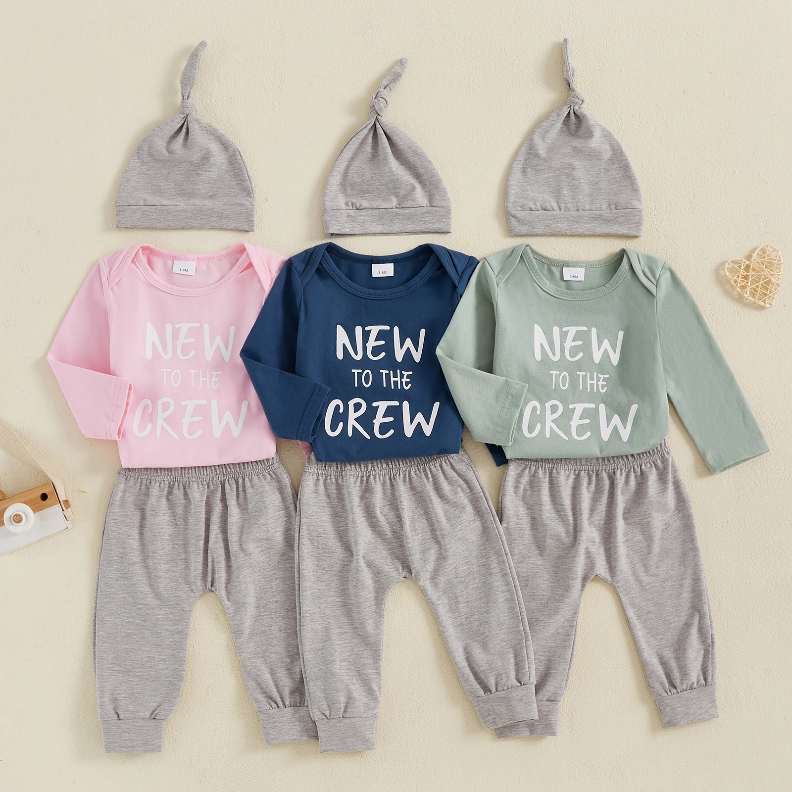 

Baby Clothing Set Long Sleeve Letters Print Romper with Pants and Hat Infant Clothes