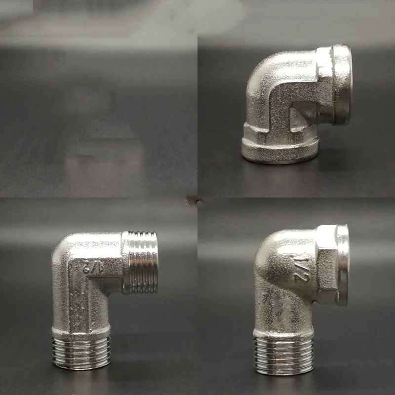 Adaptador de instalación de tuberías de acero inoxidable, Conector de acoplador BSP macho de hilo femenino, 1/2 ", 3/4", 1 ", 90 grados, 201