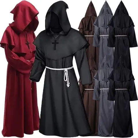 새로운 할로윈 마법사 의상 코스프레 중세 후드 로브 의상 수도사 로브 사제 의상 고대 의상 축제 복장