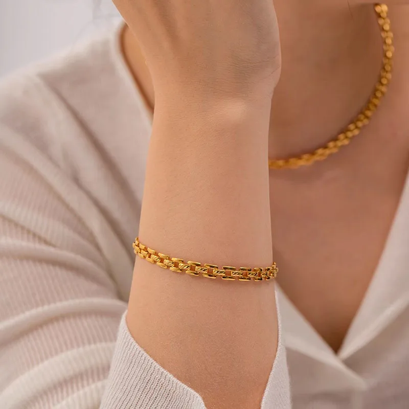 Square Link Watch Band Chain Style Bracelet Cool Classic Minimalist Stainless Steel Gold Plated Fashion Jewelry Gifts For Women