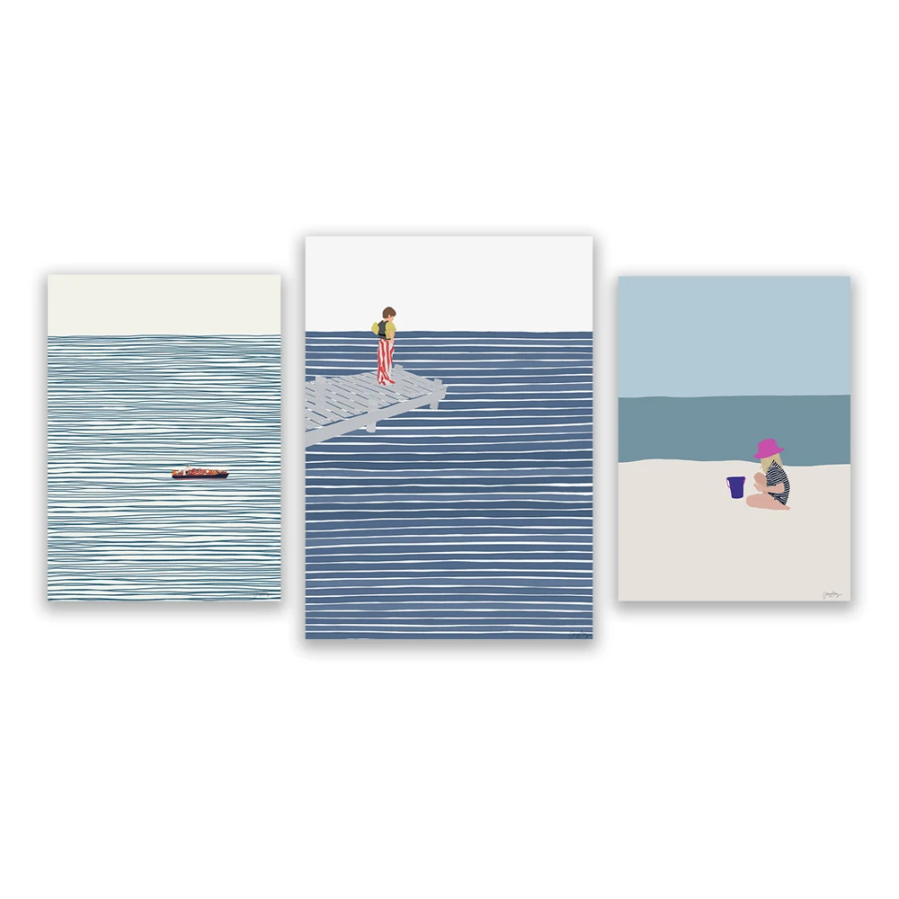 Brothers Print. Boys in Inner Tubes Art，Girls in Pink Floaties，Sisters on the Beach. Art Print.