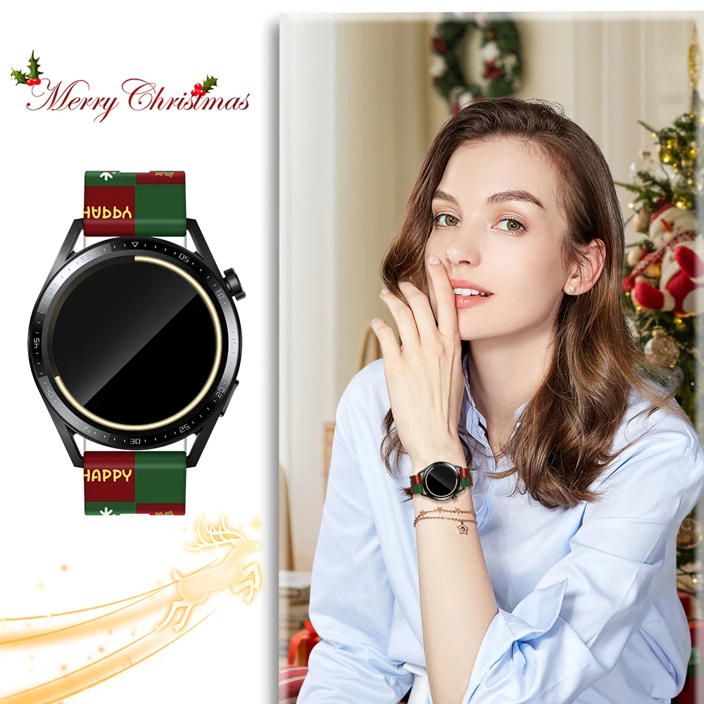 20mm/22mm Silicone Band For Samsung Galaxy Watch 5/4/6/7 44mm 40mm  Active 2/Gear 3 Christmas Bracelet Huawei Watch GT2/2e strap