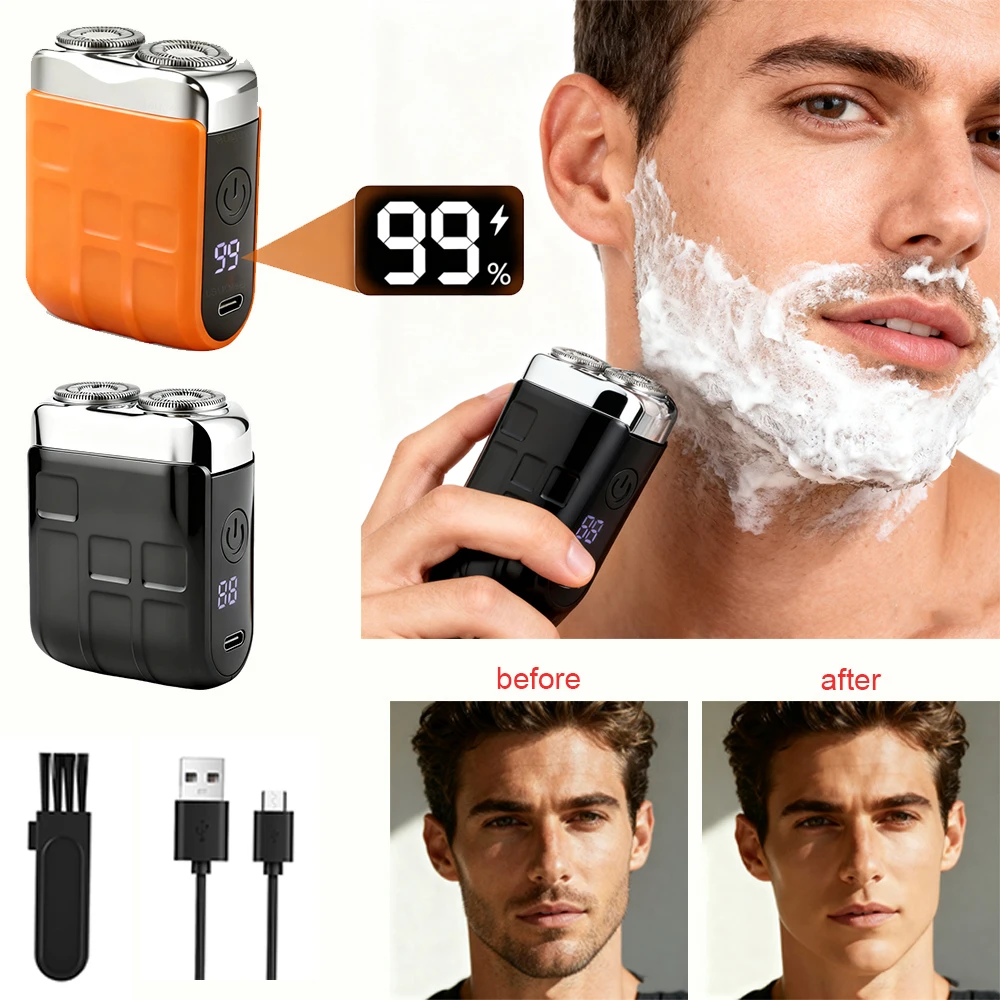 Electric Smart Shaver Portable Mini Men's Razor Dual Blade Rechargeable Shaving Machine for Men Powerful Beard Trimmer Tool