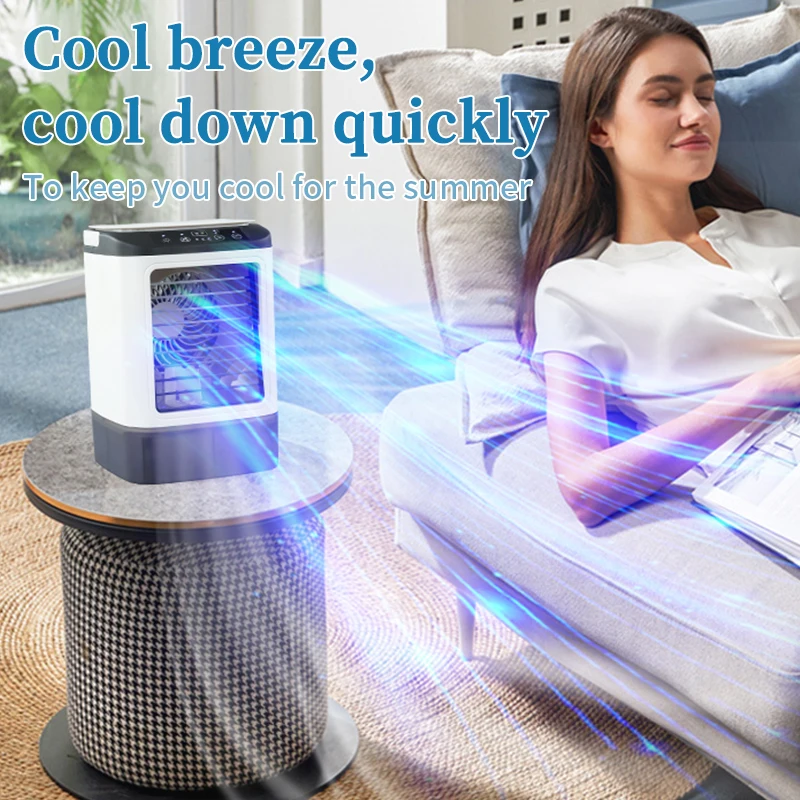 USB Portable Mini Air Conditioner Fan with 3 Speed Gears Home Desktop Cooling Fan LED Night Light Air Cooler for Room Office Cam view 3