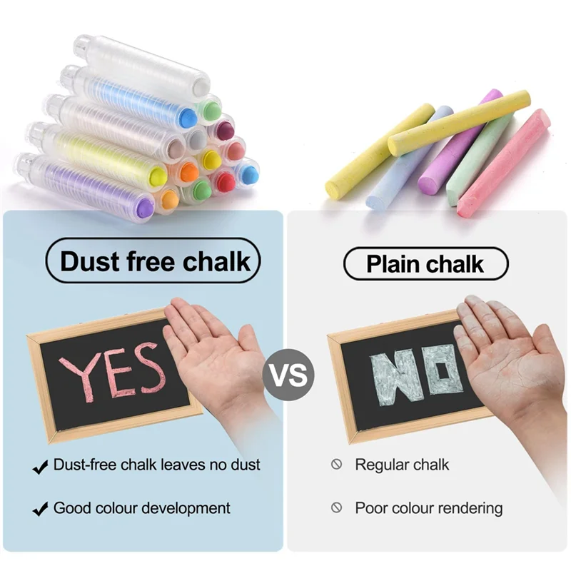 A41Z-15Pcs Dustless Chalk Set With Chalkboard Eraser, Colored Chalk With Holder,Color Sidewalk Chalk For Kids, Chalk Paint