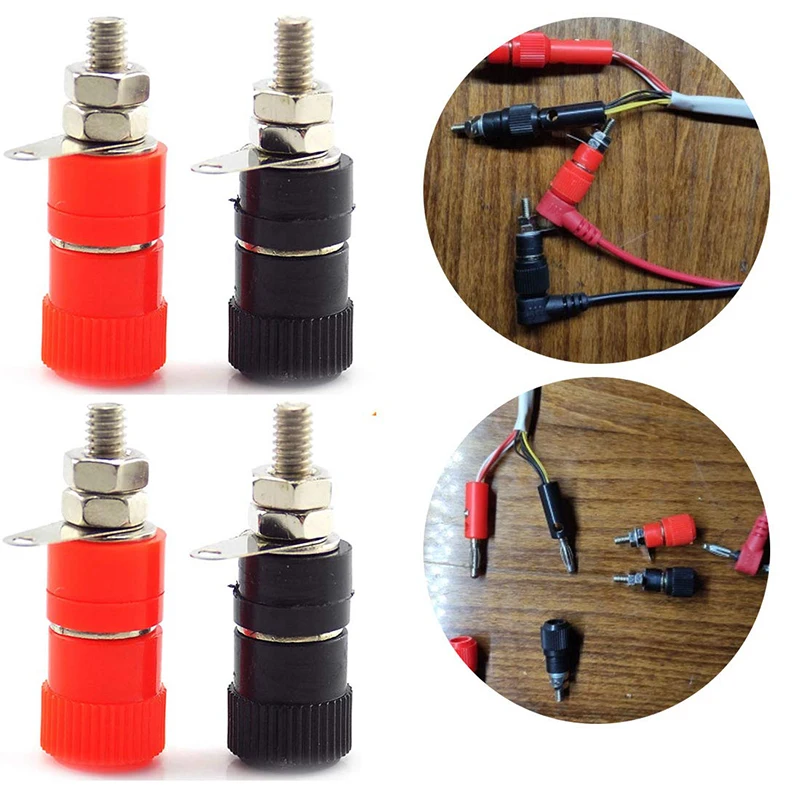 10pcs 4mm Red&Black Banana Socket Professional Binding Post Nut Banana Plug Jack Connector Nickel Plated For 4mm Banana Plug
