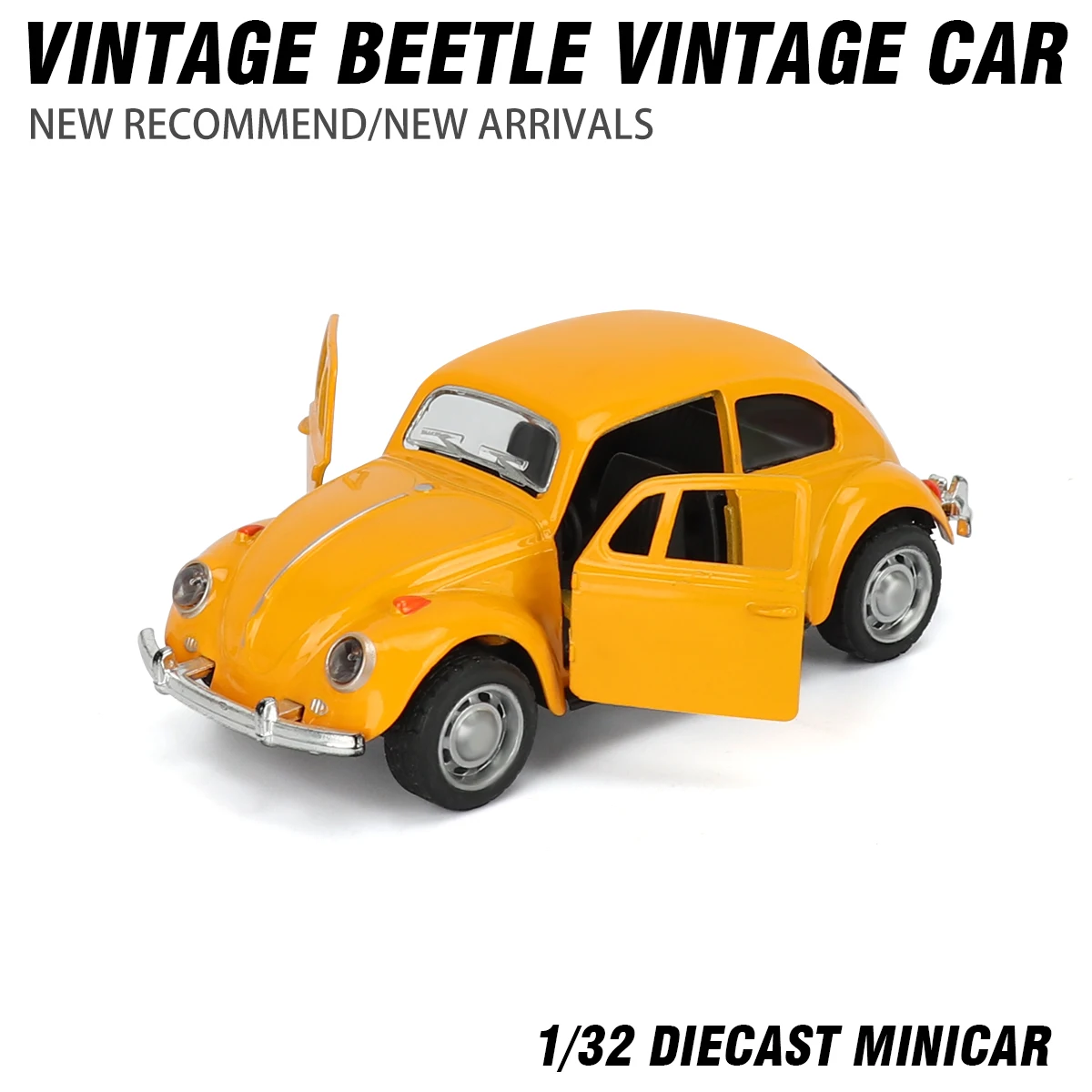 1 st 1:32 Vintage Kever Legering Model Auto Geel/Roze Deuropening Jongen Gift Kinderen Speelgoed Auto Desktop Vakantie Decor kerstcadeaus