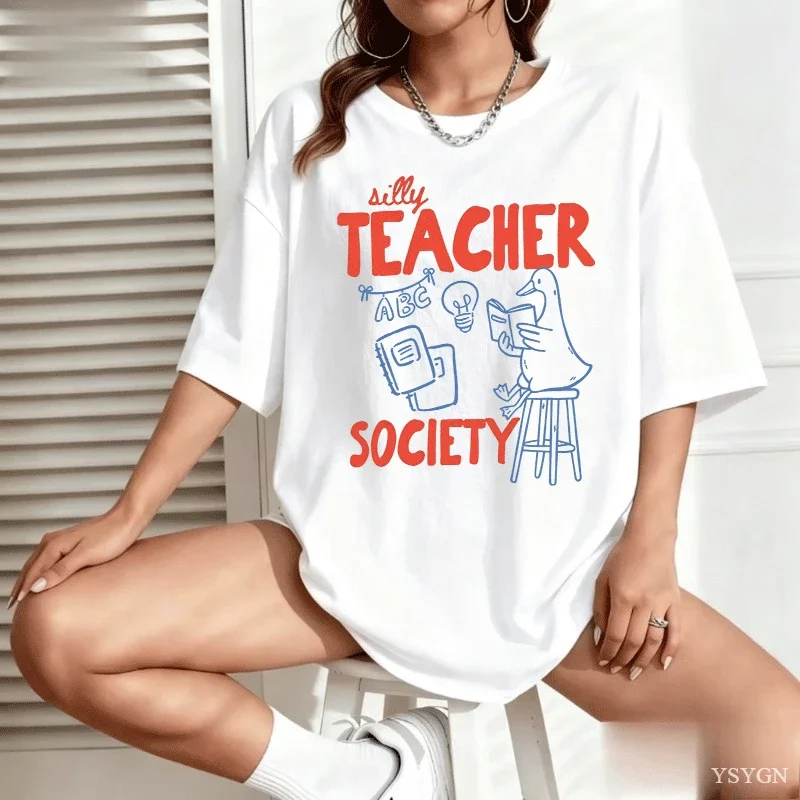 Tired Teachers Summer Club T-Shirt Women Funny Teacher Tee Summer Vacation Short Sleeve Beach Tshirt Round Neck Printed Tshirts