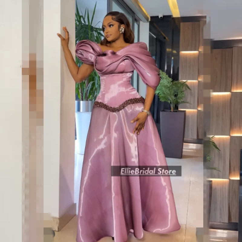 فساتين حفلة موسيقية أنيقة من الساتان 2026 للفتيات السود قبالة الكتف على شكل حرف A فستان الحفلات حورية البحر الأفريقية فساتين سهرة مخصصة