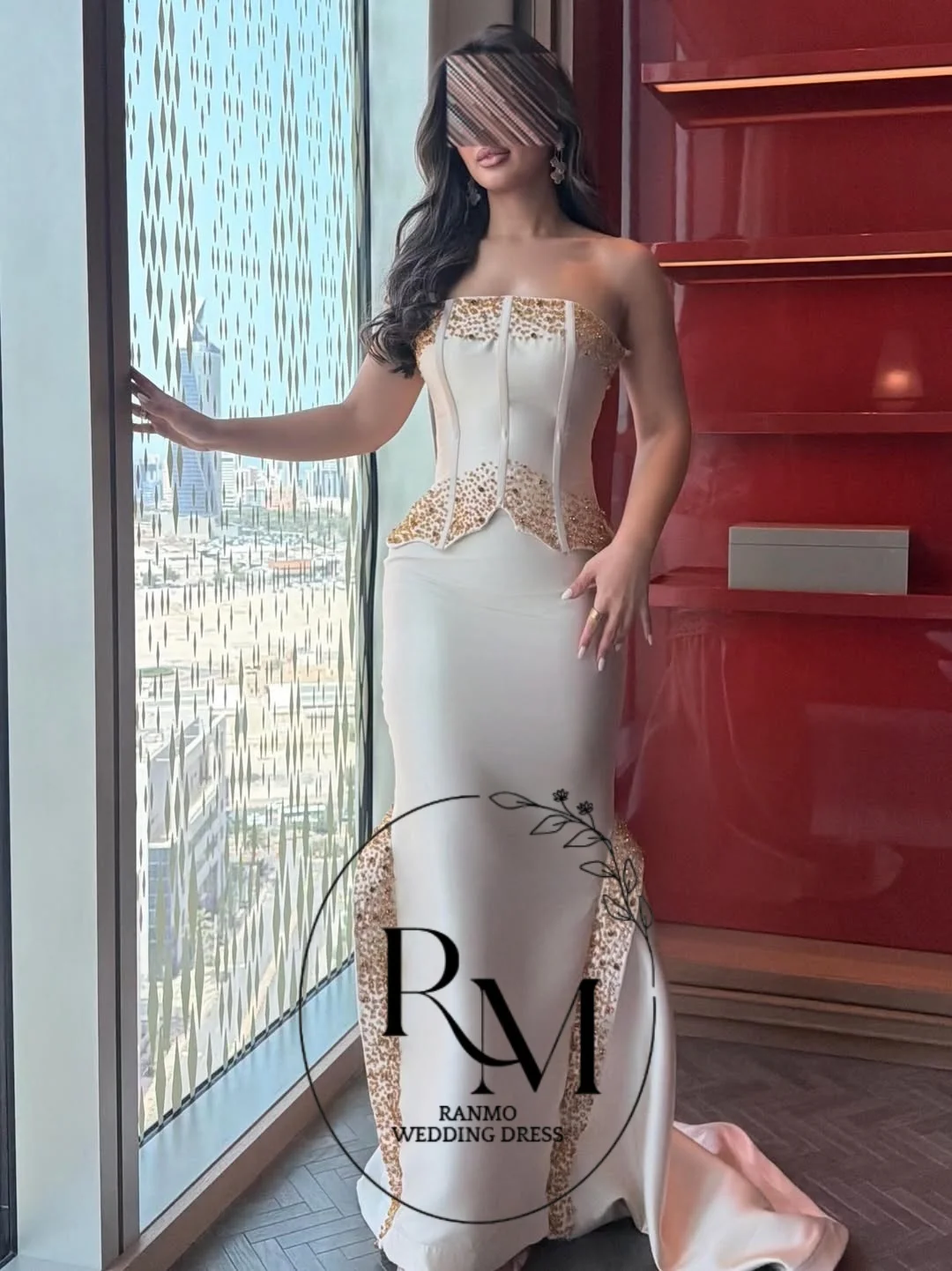 Ranmo Modern Satin Mermaid Evening Dresses Strapless Beaded Pleat Floor-Length شارون سعيد Sleeveless Corest New 2026 Prom Gown