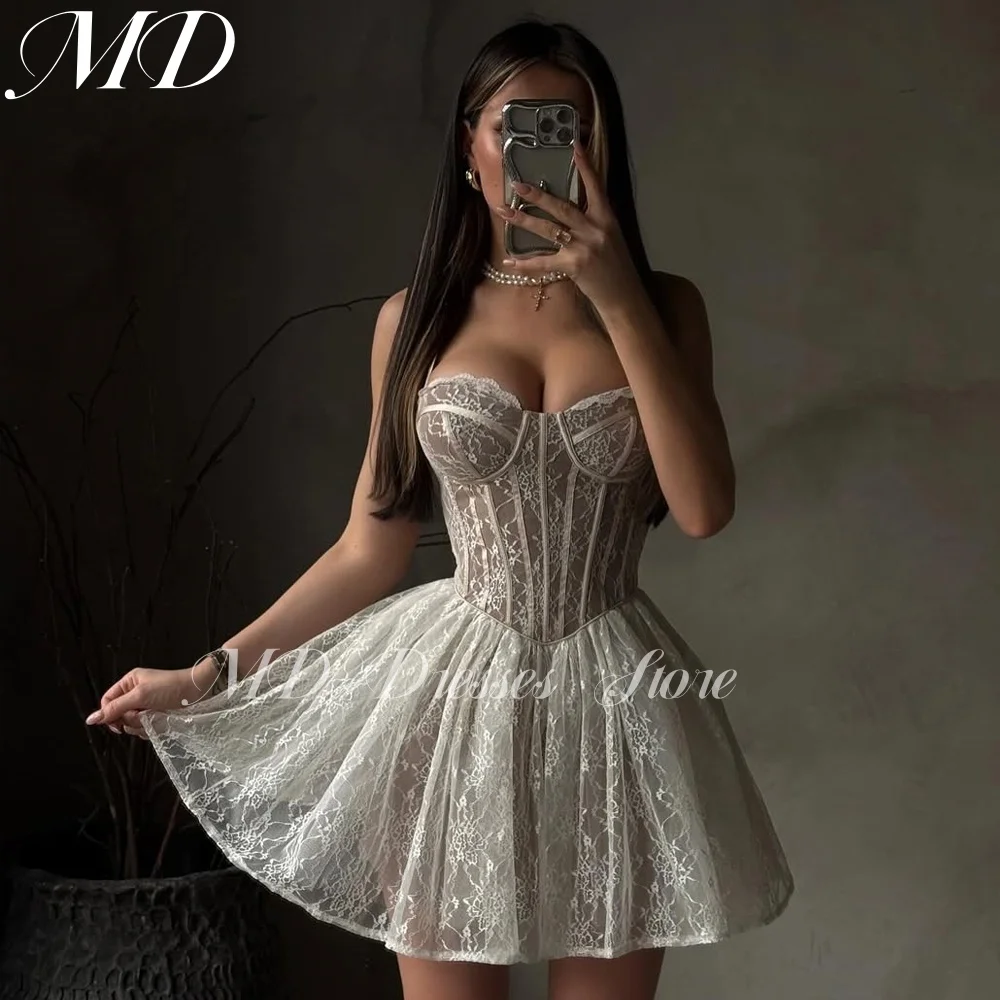 

MD New Sexy Sweetheart Lace A-line Mini Prom Gown Pleat Spaghetti Strap robes de cocktail Corset Birthday Dress Customized 2025