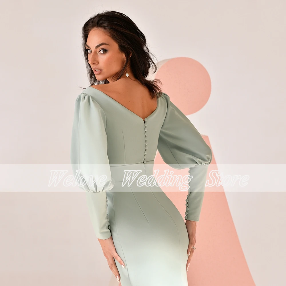 Knee Length Short Dresses For Wedding Party Woman With Long Sleeve V Neck Civil Bridal Gown Straight Button Back Свадебное плать
