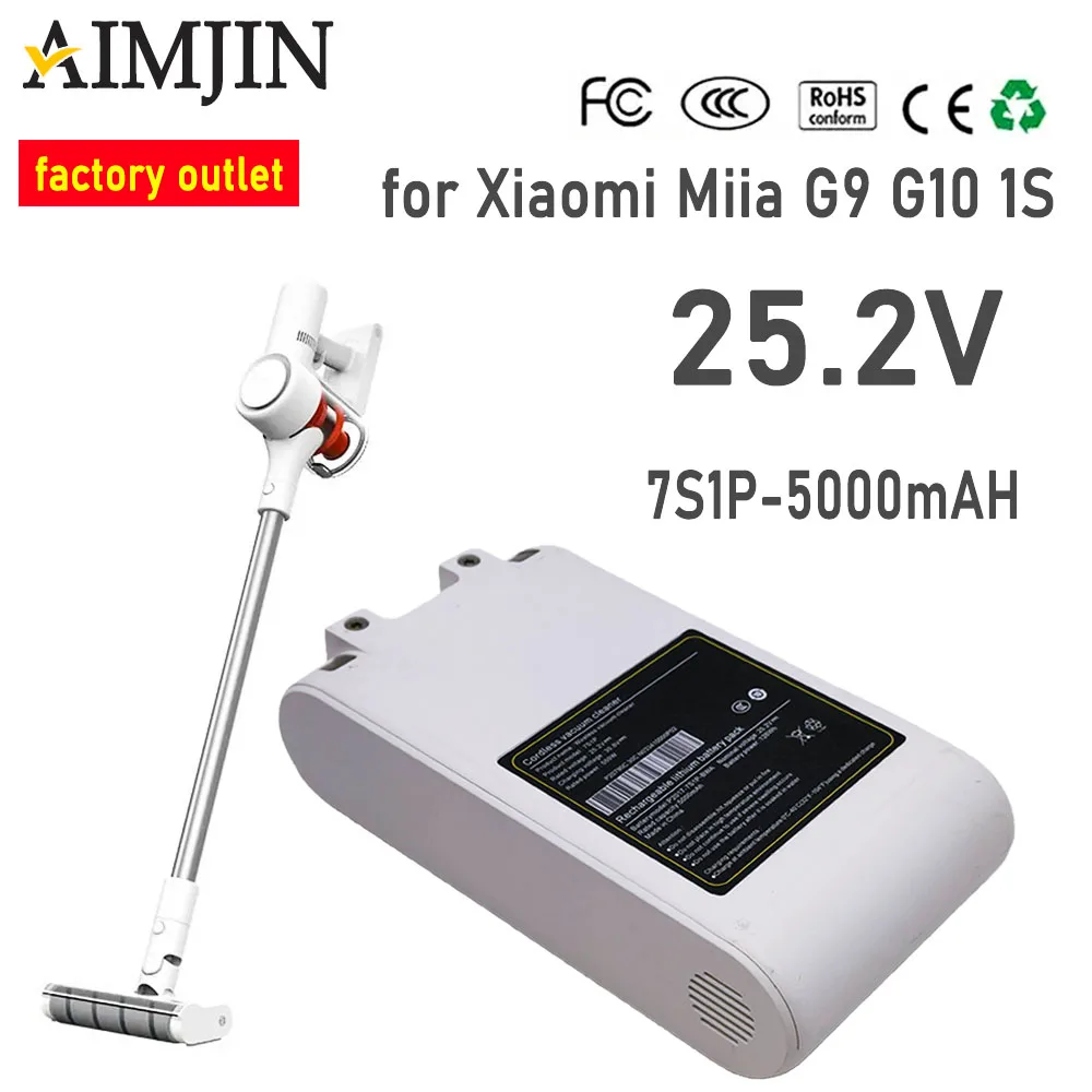 

Rechargeable lithium ion Battery Pack 25.2V for Xiaomi Mijia G9 G10 1S R10 Wireless Vacuum Cleaner 5000mAh Accessories