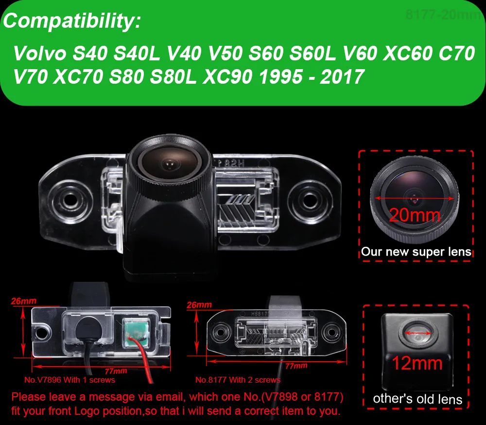 كاميرا الرؤية الخلفية للسيارة فولفو S40 S40L V40 V50 S60 S60L V60 XC60 C70 V70 XC70 S80 S80L XC90 1995 - 2017 مقاوم للماء #2