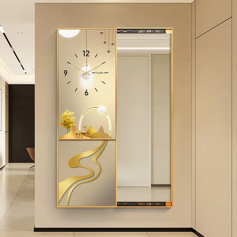 Hidden push-pull full-length mirror decorative painting with clock light luxury high-end entrance invisible full-length mirror h