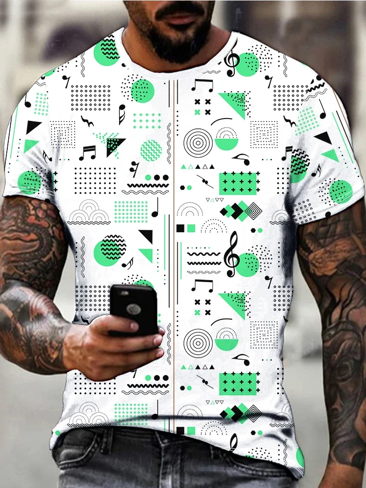 Camiseta con estampado digital 3D para hombre, camisa de manga corta con cuello redondo y patrón de personalidad simple, a la moda, novedad de verano