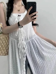 Mid-Length Lace Vest Dress Women's Inner Wear Layering Skirt Curtain Belt High Waist Korean Style Commute U-Neck H-Shape Dress