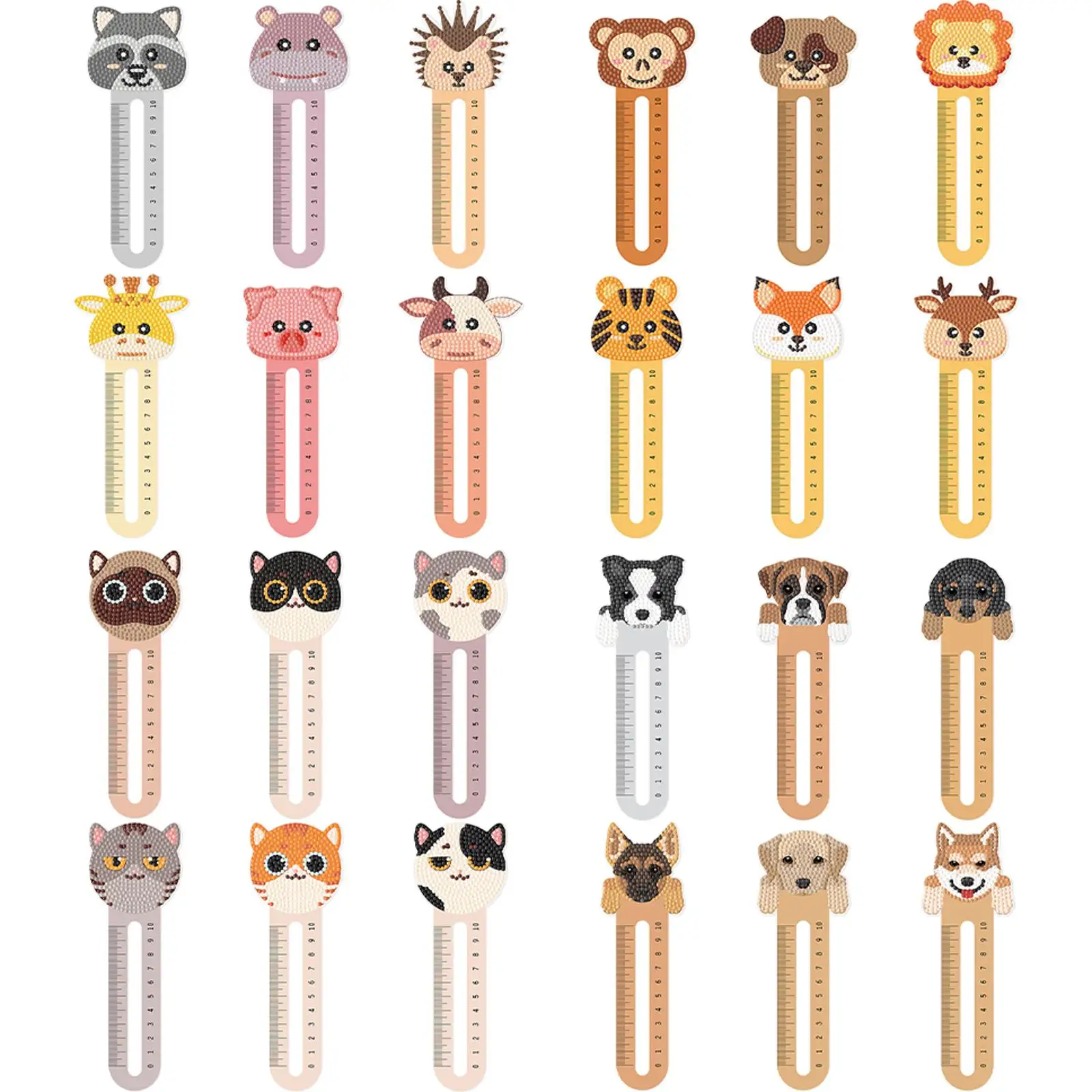 6Pcs PET Cartoon Animals 5D DIY Diamond Art Ruler Book Mark DIY Creative Diamond Ruler Bookmark for Reading Day Gift