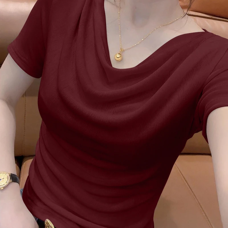 

Summer ort Sve T-irt Women's oulder Bared Slim Fit Korean Sle Pure Color Wear Resistant ort Length Faionable Top