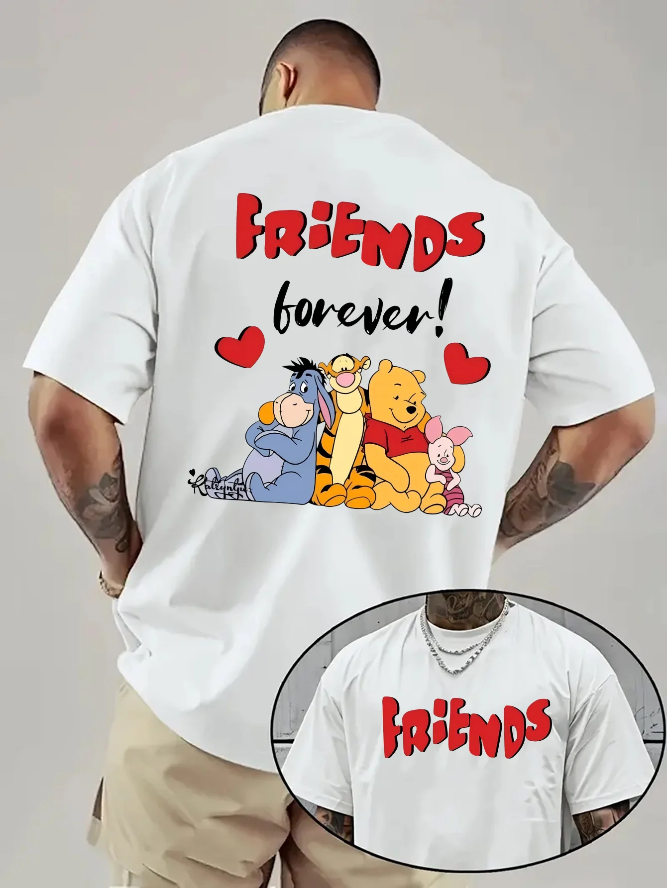 

Disney Winnie The Pooh Pattern Men's T-Shirt Daily Leisureand Theme Activities Wear Unisex Cotton Short Sleeve Oversized