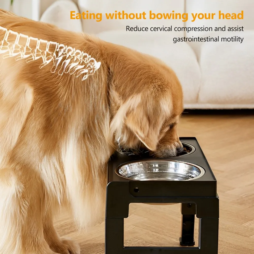 Gamelles surélevées pliables pour chien, support réglable avec double gamelle en acier inoxydable pour nourriture et eau, pour chiens de petite, moyenne et grande taille.
