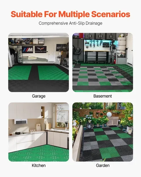 10'x10' Interlocking Drainage Mat, 50 Pcs PP Modular Floor Tile, Non-Slip Shower & Garden Use