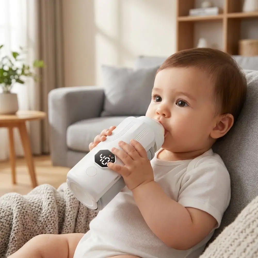 6 Level Temp Control Baby Milk Warmer BPA Free LED Display Baby Bottle Heater Even Fast Heating Cordless Bottle Warmer Sleeve