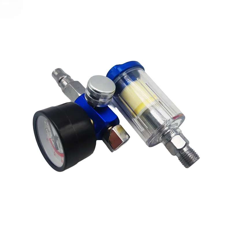 In-line Oil Water Separator Filter Separator Spray Gun Air Regulator Pressure Gauge with JP/EU/US Adapter for Spray Gun Air Tool