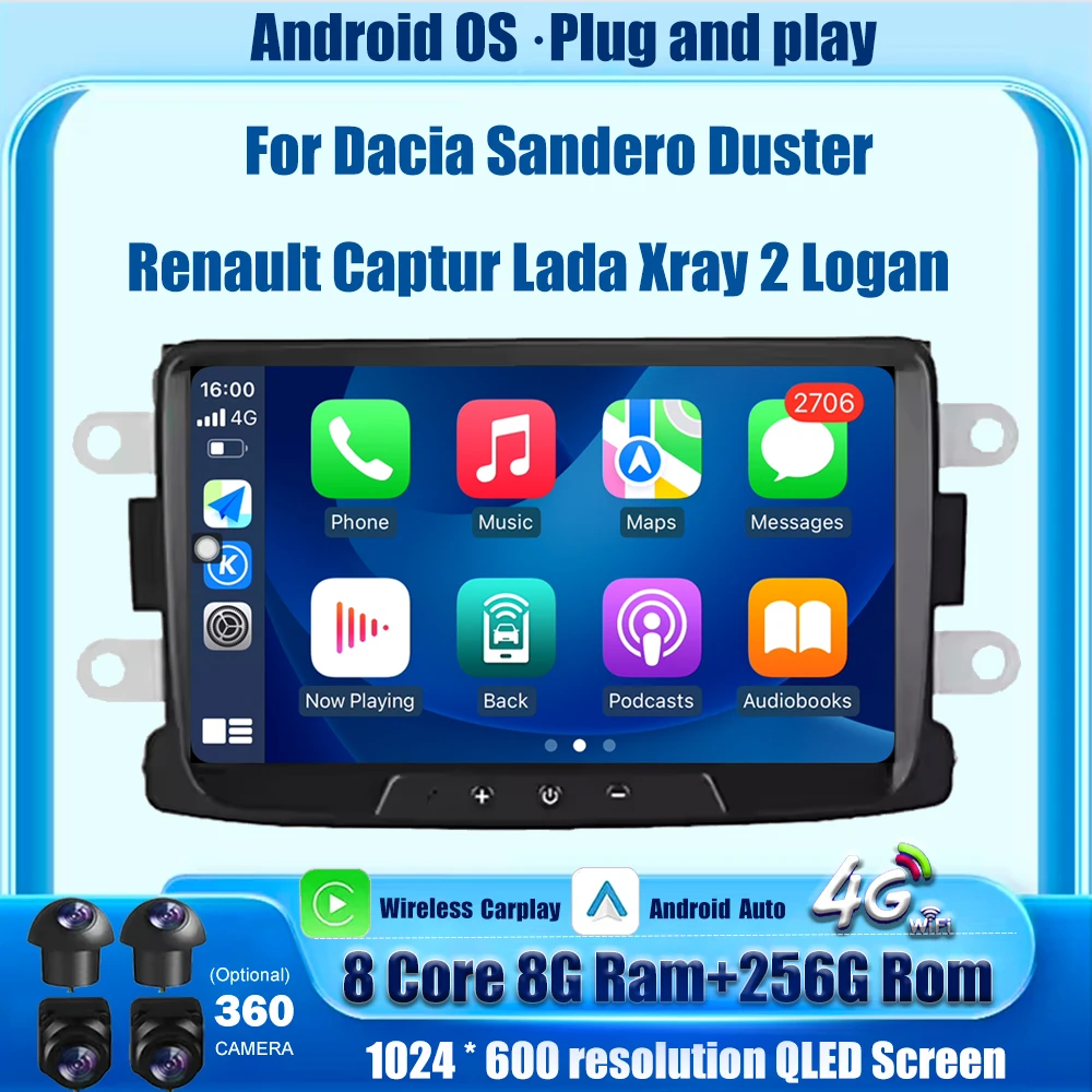 Radio Multimedia para Auto Android 16 para Dacia Sandero, Duster, Renault Captur, Lada Xray 2, Logan, con GPS, Navegación, 4G, WIFI y DSP