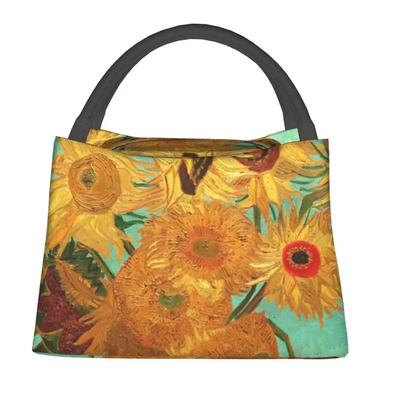 Custom Vincent Van Gogh Twelve Sunflowers In A Vase Mask Lunch Bag Men Women Warm Cooler Insulated Lunch Boxes for Office Travel