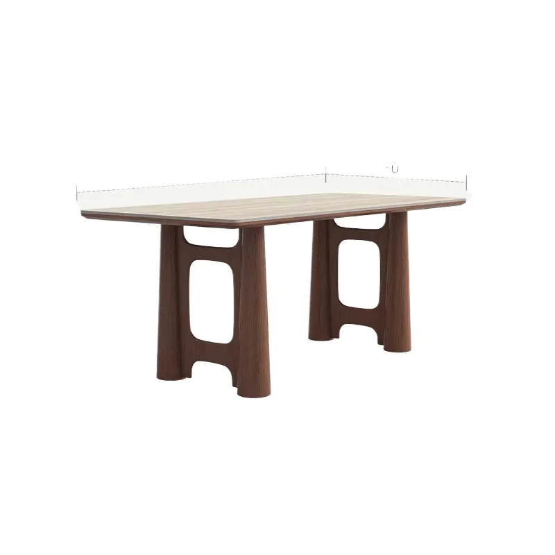 CXX medieval solid wood, rectangular household walnut Italian minimalist, matte travertine rock slab dining table