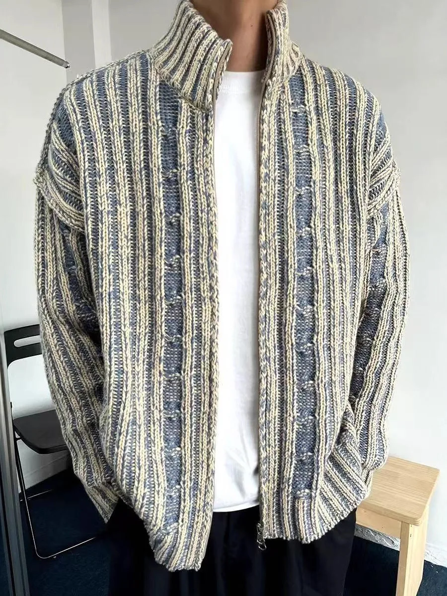 

Вязаный кардиган Cleanfit в американском ретро-стиле: повседневный, с узором «косы», универсальный, комфортный, свободного кроя, с длинными рукавами