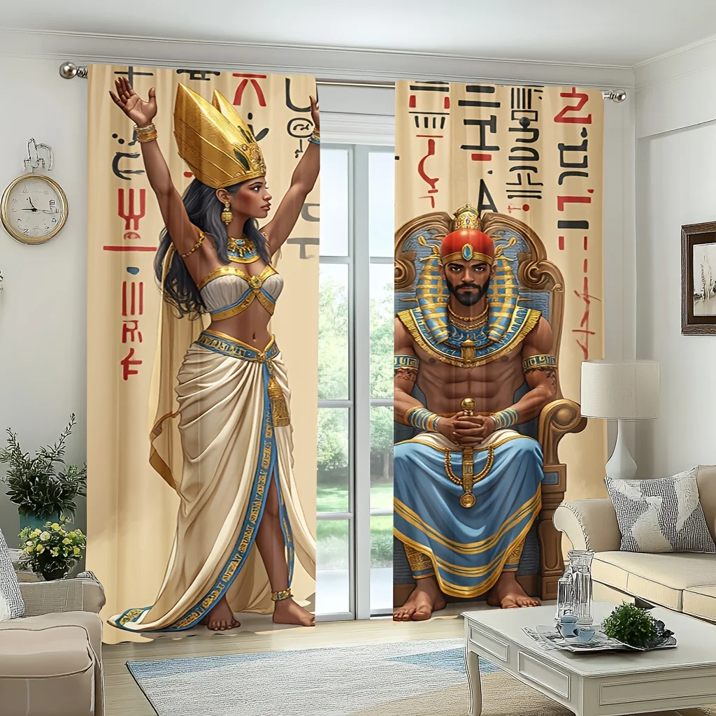 Egyptian Pharaoh and Queen Curtains Ancient Art Print Window Drapes Historical Theme Home Decor Living Room Bedroom Mythical