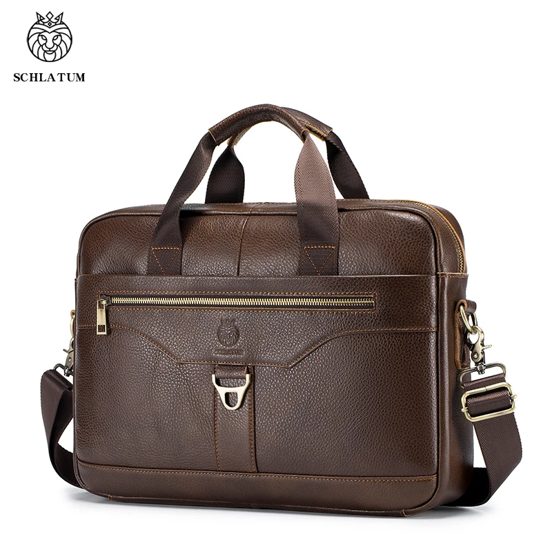 Classic Men's Genuine Leather Briefcase Vintage Cowhide Man Laptop Briefcases Shoulder Messenger Office Business Handbags