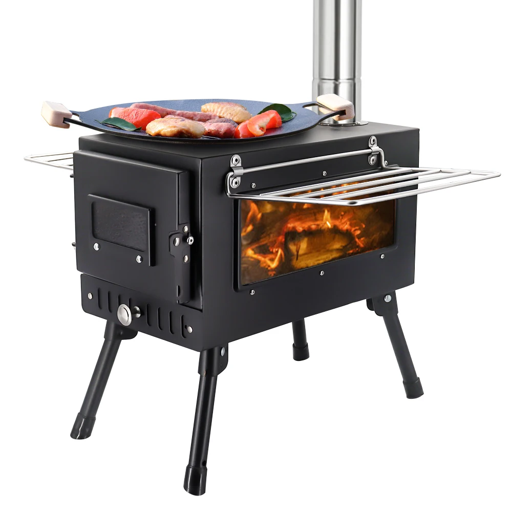 Outdoor Firewood Stove with Split Chimney Stainless Steel Bonfire Stove Portable Wood Burning Wood Fire Stove for Camping Tent