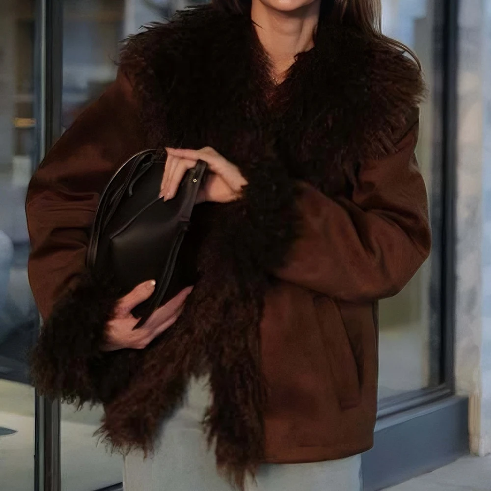 

Модная свободная куртка с эффектом искусственного меха, женская осенне-зимняя новинка, универсальная верхняя одежда, элегантный стиль для похудения