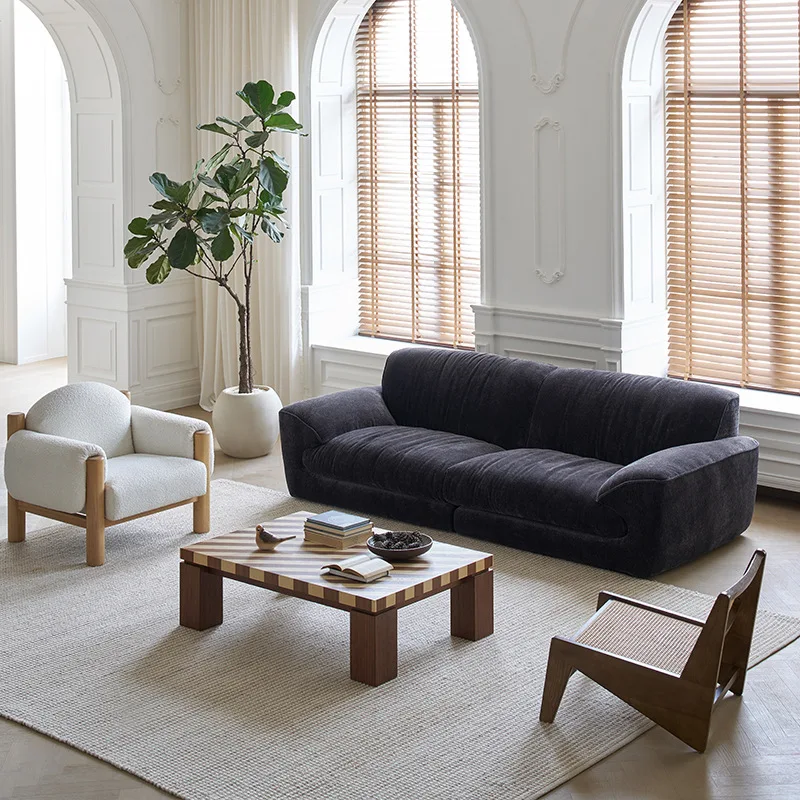 

Living room small apartment straight row Landry sofa wabi-sabi wind fabric retro removable and washable