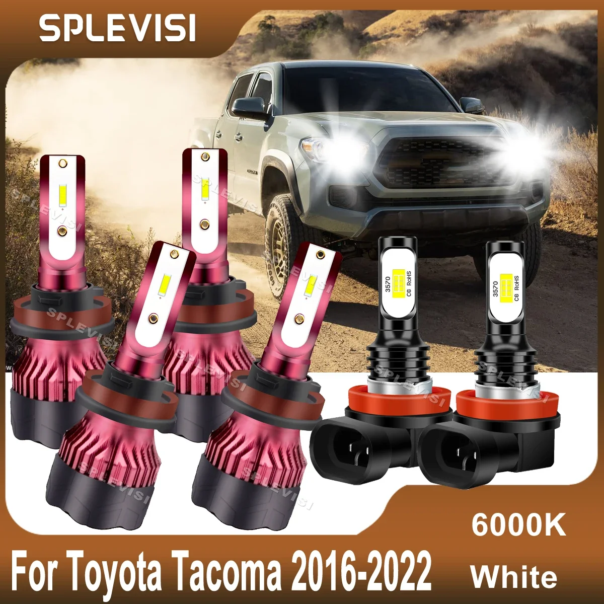 

LED Headlights Kit For Toyota Tacoma 2016 2017 2018 2019 2020 2021 2022 Led H11 High Beam Low Beam+ Fog Light 6000K Pure White