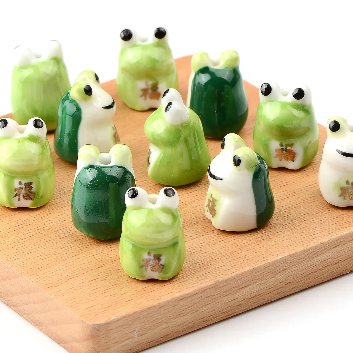 4pcs 1.3x1.8cm Creative Handmade Painted Frog Ceramic Beads Spacer Beads for Jewelry Making DIY Charm Pendant Bracelet