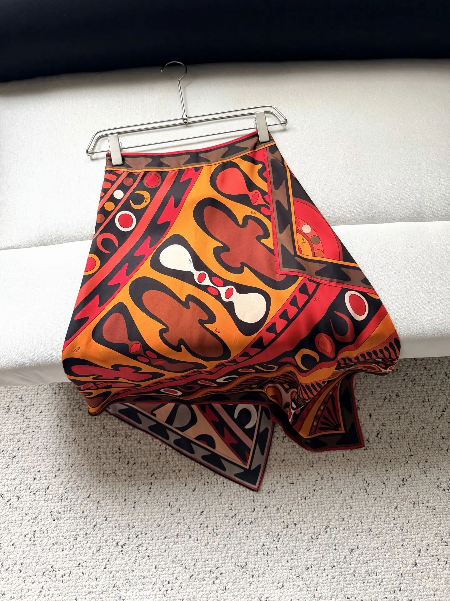 Women's Geometric-Print Asymmetrical A-Line Midi Skirt
