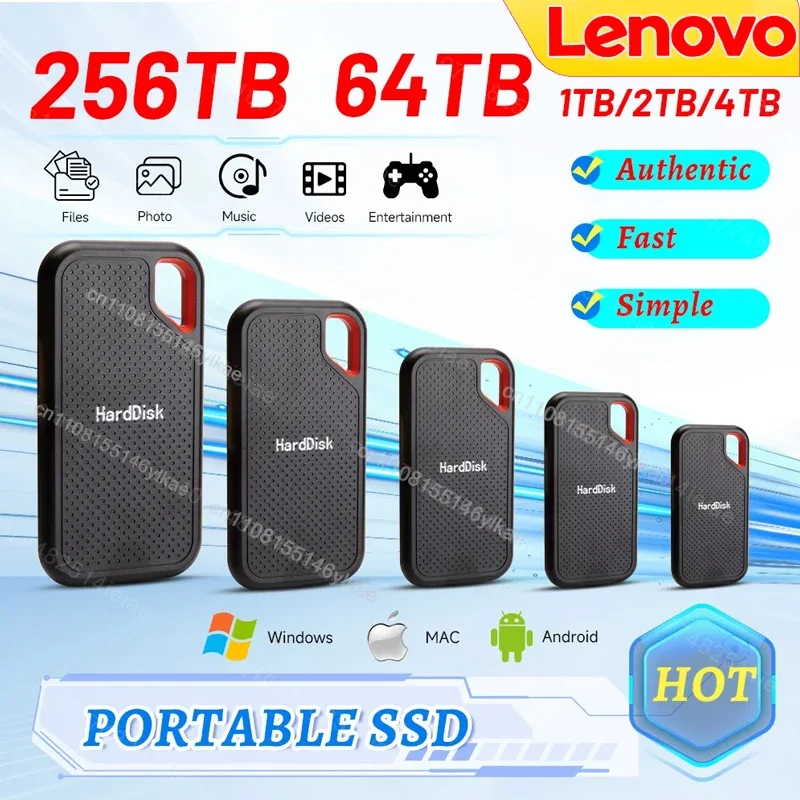 

Внешний SSD-накопитель Lenovo E60 2 ТБ, 8 ТБ, 128 ТБ USB 3.1 для ноутбуков, PS5 и мобильных устройств