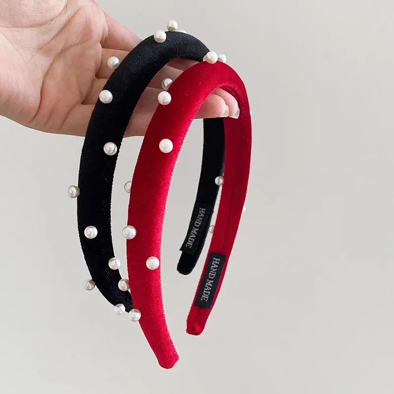 الرجعية الكورية المرأة الجديدة لؤلؤة المخملية عقال الحلو النبيذ الأحمر اللؤلؤ المخملية عقال في الهواء الطلق تنوعا الإناث إكسسوارات الشعر