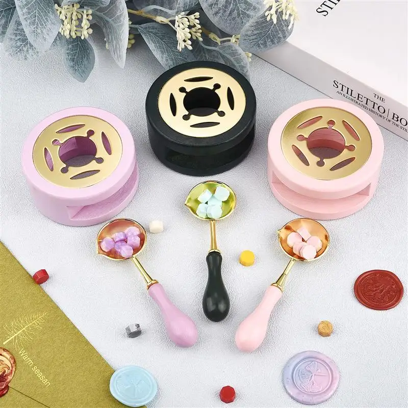 Wax Seal Stamp Set Lacquer Furnace Wax Seal Melting Spoon Rubber Wood Melting Heater Wax Bead Pot Stick Heater Craft Supplies