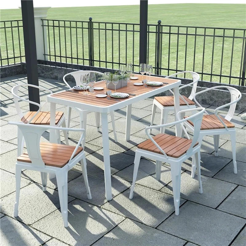 

Outdoor plastic wood tables and chairs, leisure courtyard garden, open-air balcony, sunscreen, waterproof, outdoor