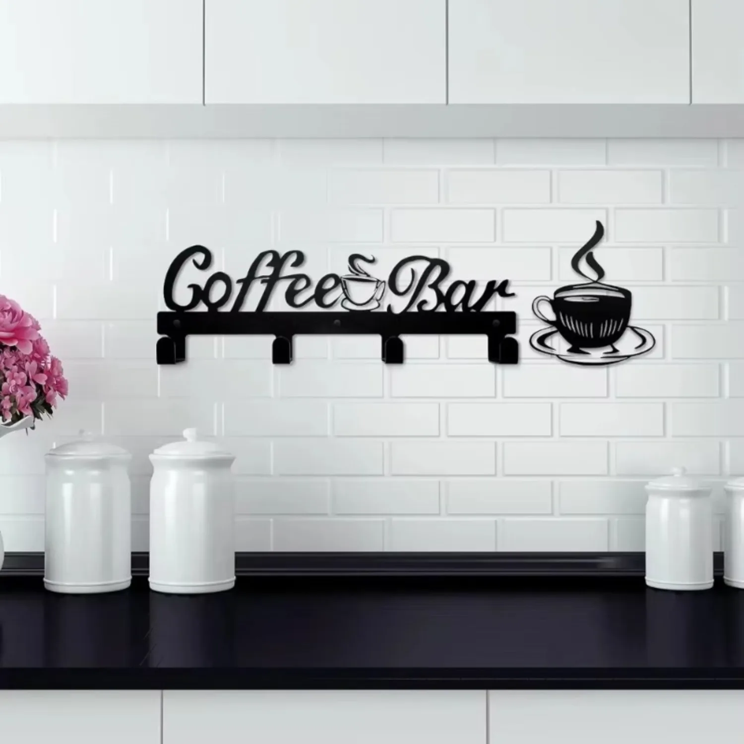 CIFBUY Wrought Iron Wall Mounted Coffee Cup Rack with Hooks, Rustic Kitchen Organizer for Mugs & Keys, Farmhouse Decor Storage