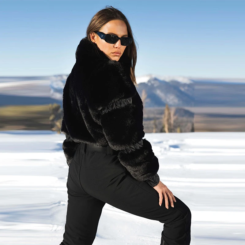 يندبروف بدلة تزلج الشتاء النساء رشاقته فو الفراء المرقعة حللا الوقوف طوق سستة على الجليد الدعاوى 2025 سيدة جديدة ملابس التزلج #2
