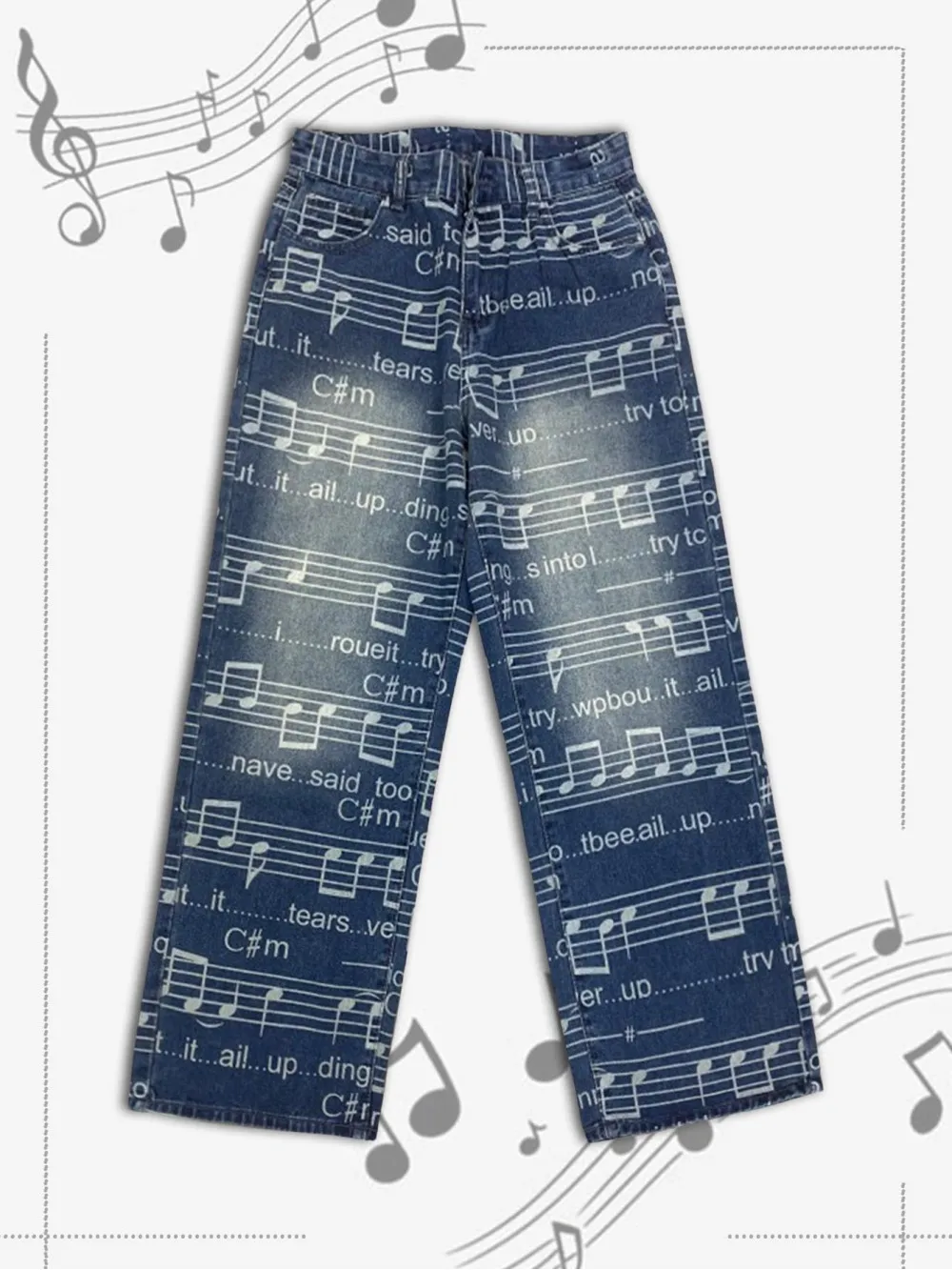 2026 vintage staff note letter print long jeans for both men and women, casual straight leg street fashion, versatile and niche