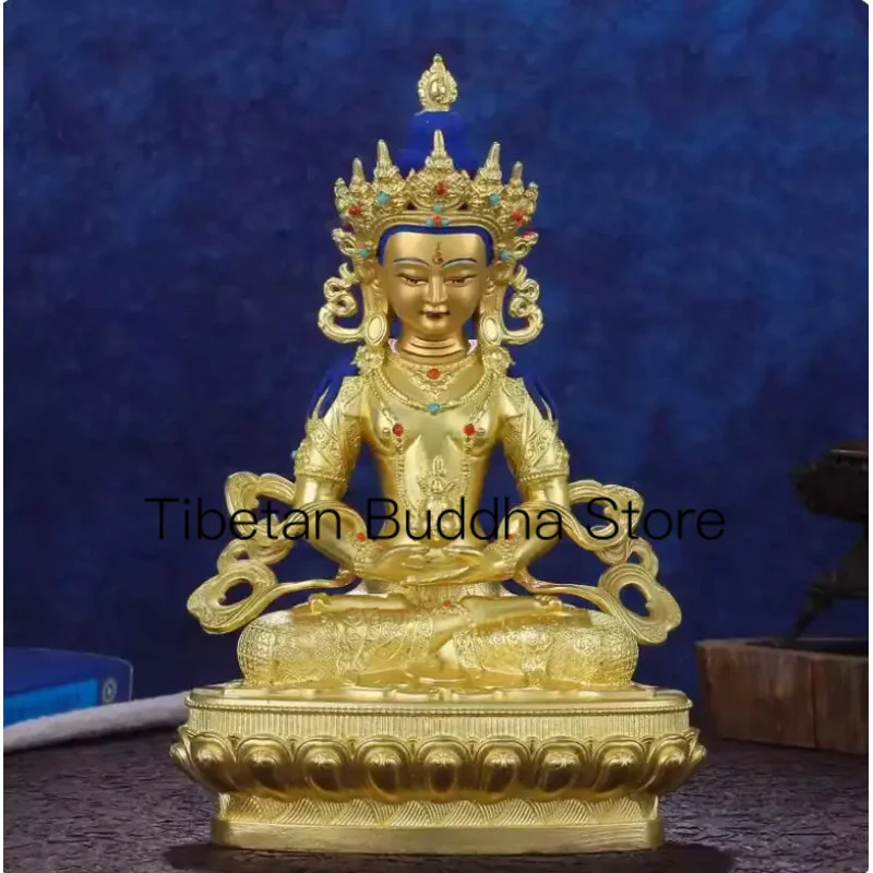 

21cm Pure copper fully gilded with gold, Tibetan tradition of Esoteric Buddhism, worshipped by the Infinite Longevity Buddha