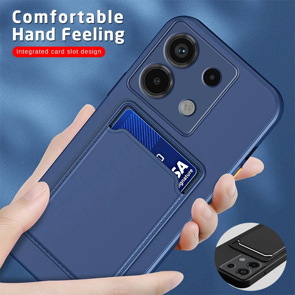 Card Slot Holder Case for Xiaomi Redmi Note 13 12 11 10 9 8 Pro Plus 5G Silicone Cover on Redmi 13C 12C 12 10C 10A 9C 9A 9 Funda